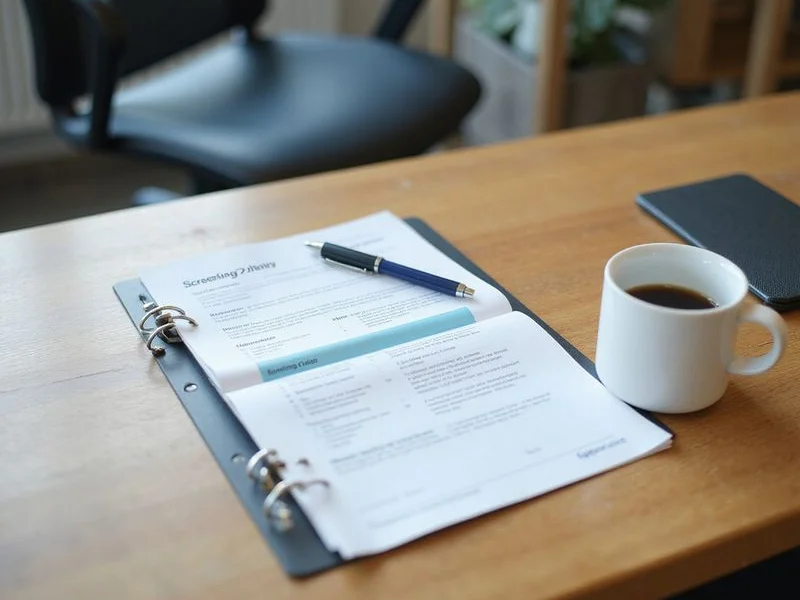 Screening criteria printout on a leasing office desk